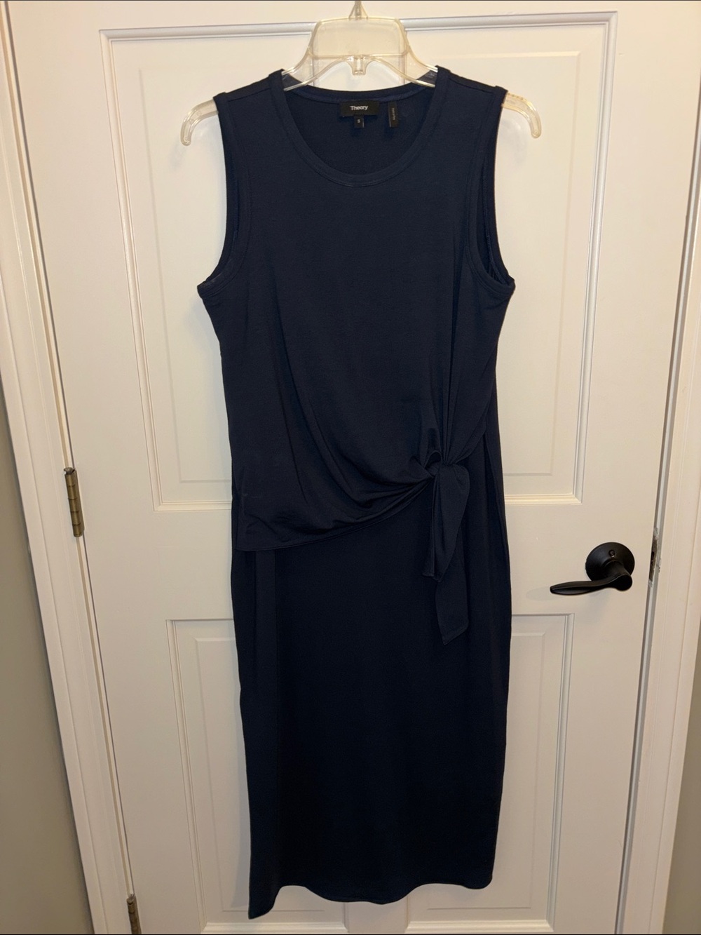 Theory Navy Sleeveless Tie-Side Maxi Dress